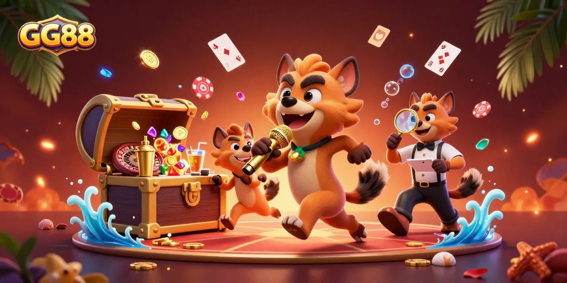 Experience excitement at GG88's vibrant casino scene with animated hyenas in action.