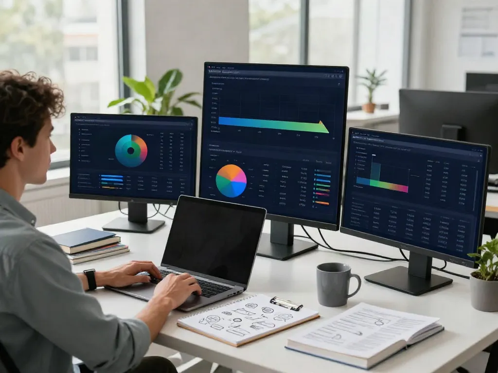 SEO strategist analyzing performance data on instant indexing in a modern office