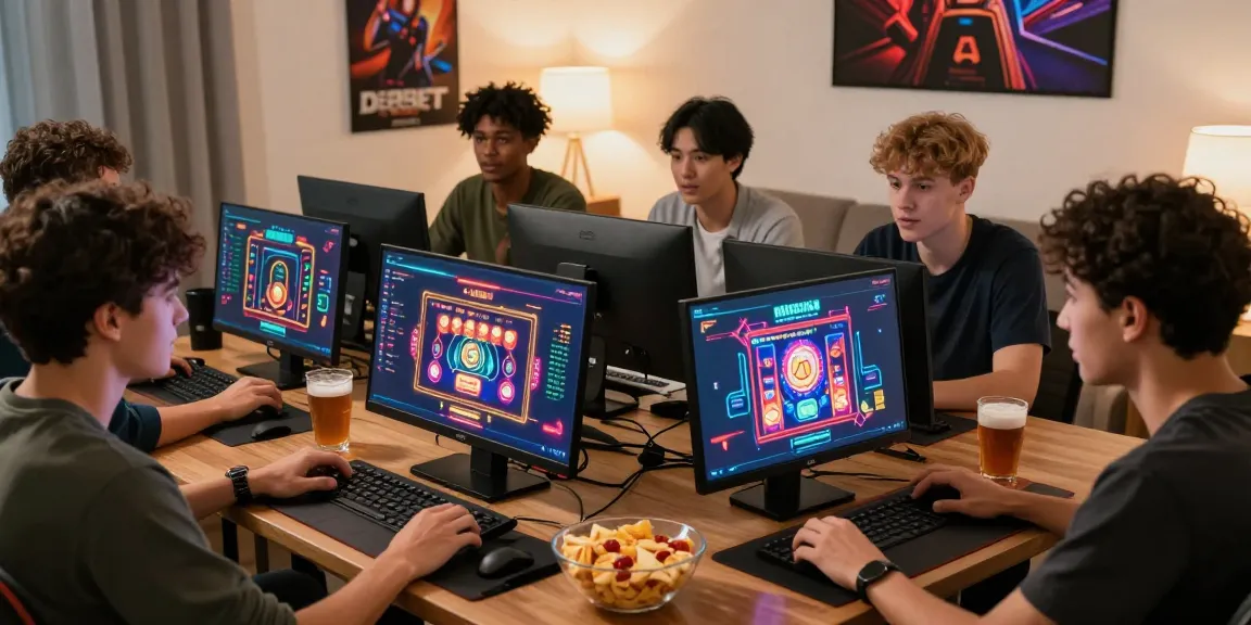 Friends enjoying DEBET gaming experience in a lively living room.