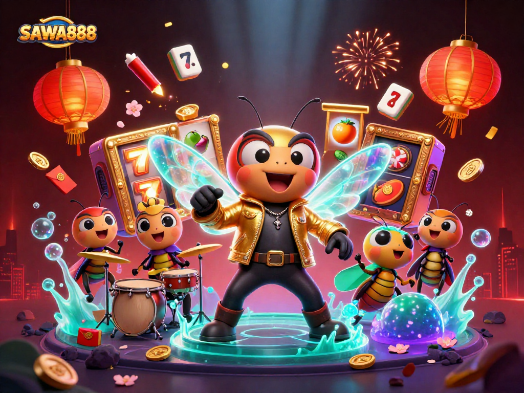 SAWA888 invites players to spin slot reels with a vibrant cicada rock star and exciting game elements.