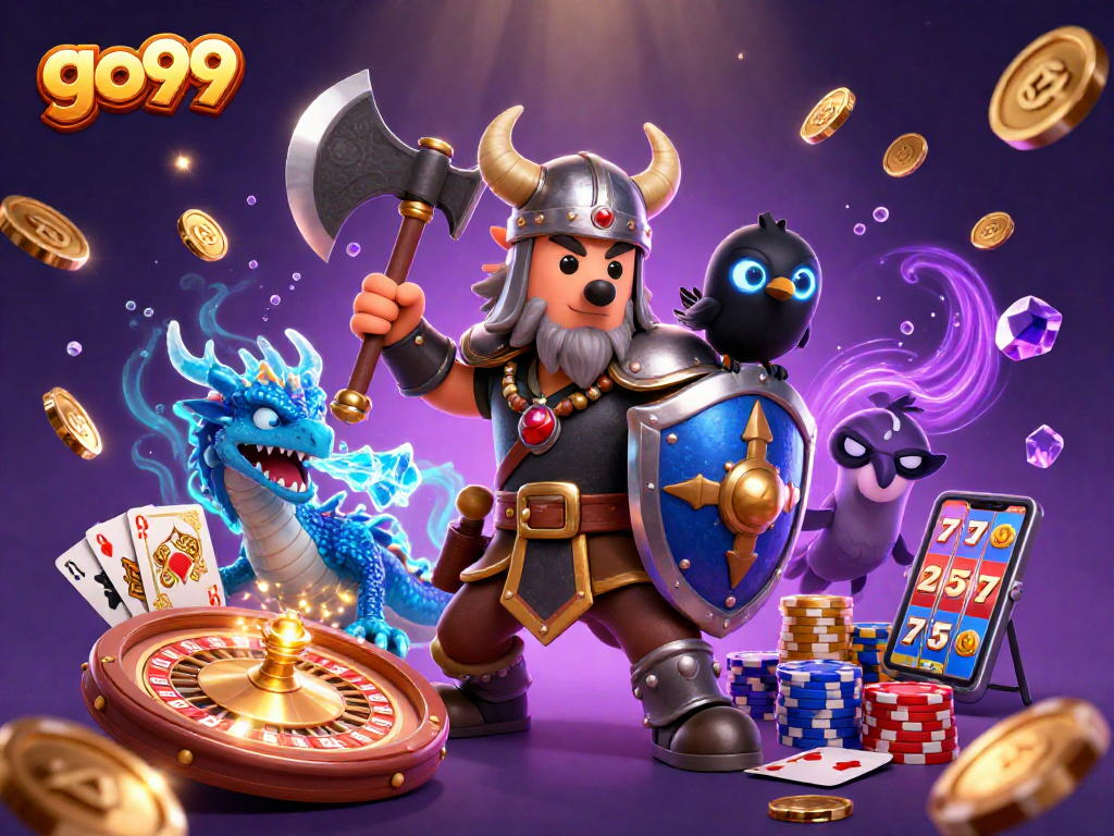 Engage in exhilarating gaming adventures with go99’s animated Viking wolf, fierce dragon, and glowing raven.