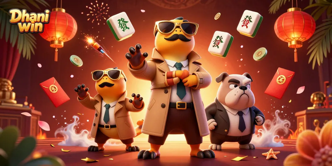 Dhani win - three raptors in a trench coat attempting to access a casino lounge with vibrant casino elements.