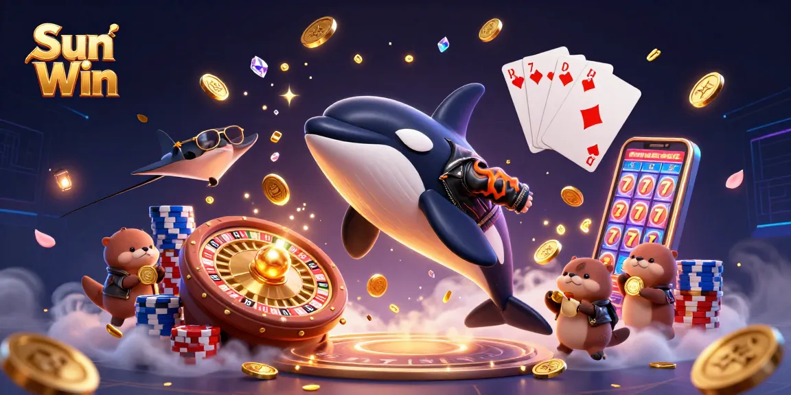 Join the excitement at Sun Win with a dynamic casino scene featuring an orca and otters.