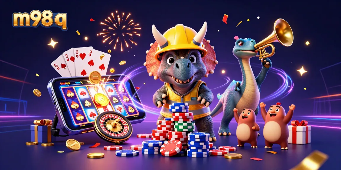 Experience fun and winnings with m98 q, as creatures celebrate building towering poker chip pyramids.
